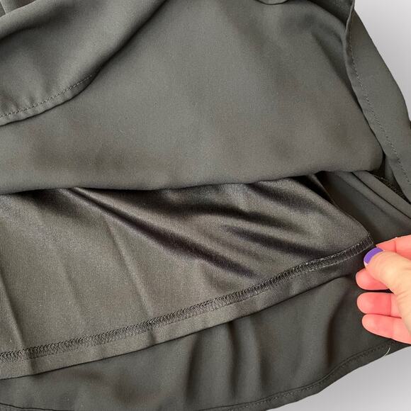 Everly | Black Mini Dress | Cami Spaghetti Strap | V Back | Gathered Waist Large - Picture 8 of 8